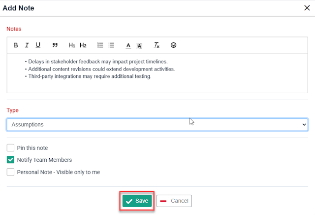 Project Notes Add